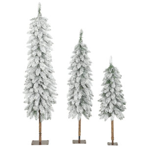 HOMCOM 3er-Set Weihnachtsbaum mit Schnee 90/120/150 cm künstliche Tannenbäume Christmasbaum mit Metallständer, flammenhemmend Grün+Weiß Aosom