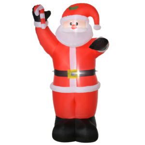 HOMCOM Aufblasbar Weihnachtsdeko, 2,4 m Weihnachtsmann mit LED-Beleuchtung, Zuckerstange, Gartendeko, Selbstaufblasende Weihnachtsbeleuchtung für Innen- und Außenbereich Aosom