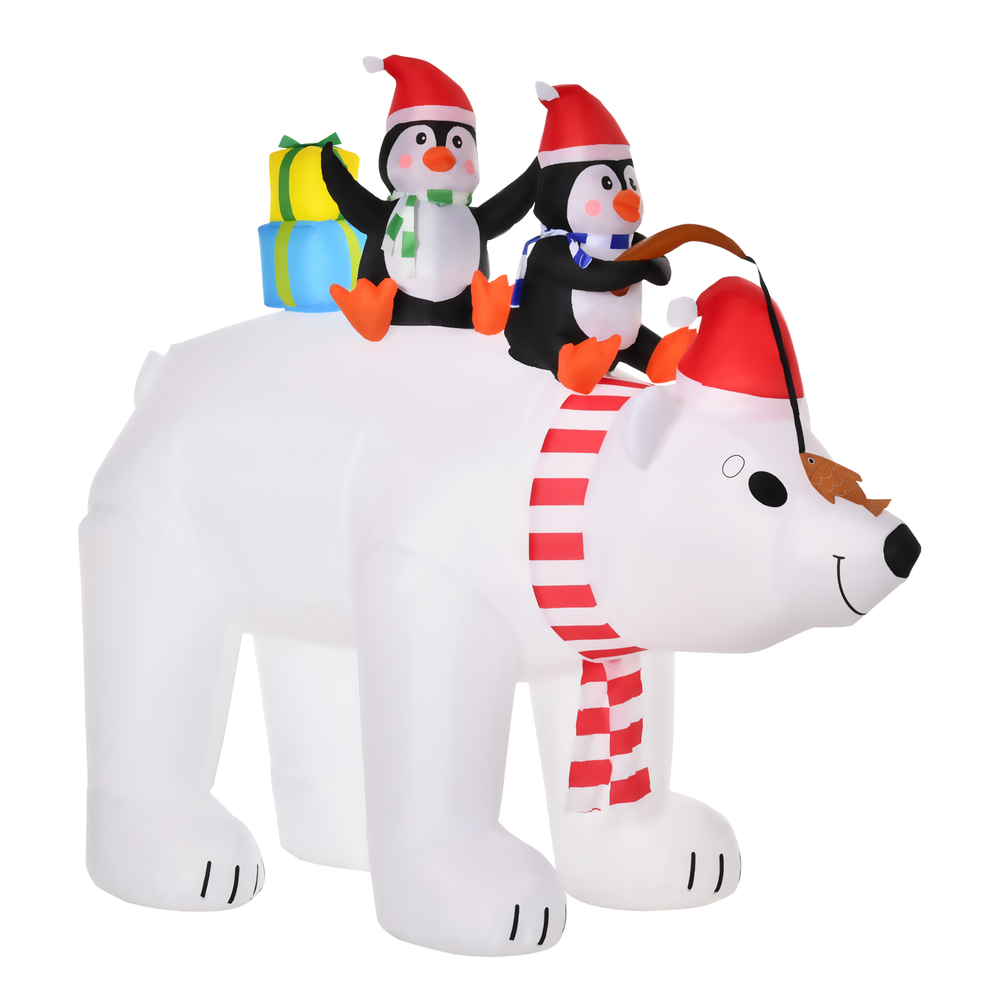 HOMCOM Aufblasbare Weihnachtsdeko Pinguine auf Eisbär 2,1 m mit Lichtern, automatisches Aufblasen wetterfest aus Polyester 227 x 113 x 206 cm Aosom.de
