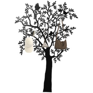 HOMCOM Garderobenhaken Wandgarderobe in Baum-Form mit 4 Vögeln Garderobenleiste mit 8 Haken Wanddekoration für Jacken, Mäntel, Hüte, Schals, Handtaschen, 120 x 175 cm, Schwarz Aosom