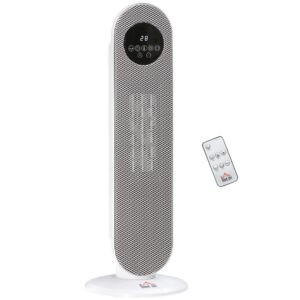 HOMCOM Heizlüfter 2000W Heizlüfter, PTC Keramik Elektrische Heizung mit Fernbedienung, Oszillation, 12h Timer, Überhitzungs- & Kippschutz Turmheizlüfter für Schlafzimmer Büro Aosom