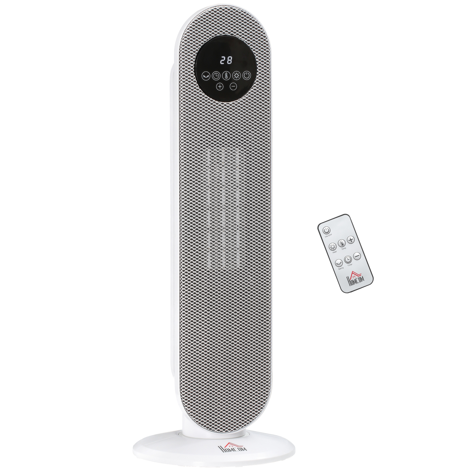 HOMCOM Heizlüfter 2000W Heizlüfter, PTC Keramik Elektrische Heizung mit Fernbedienung, Oszillation, 12h Timer, Überhitzungs- & Kippschutz Turmheizlüfter für Schlafzimmer Büro Aosom