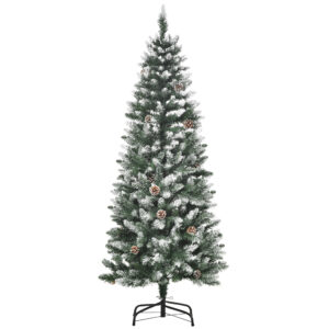 HOMCOM Künstlicher Weihnachtsbaum, 150 cm Christbaum mit Kunstschnee 464 Astspitzen faltbar Standfuß, für Weihnachtsfest, Indoor, Grün+Weiß Aosom
