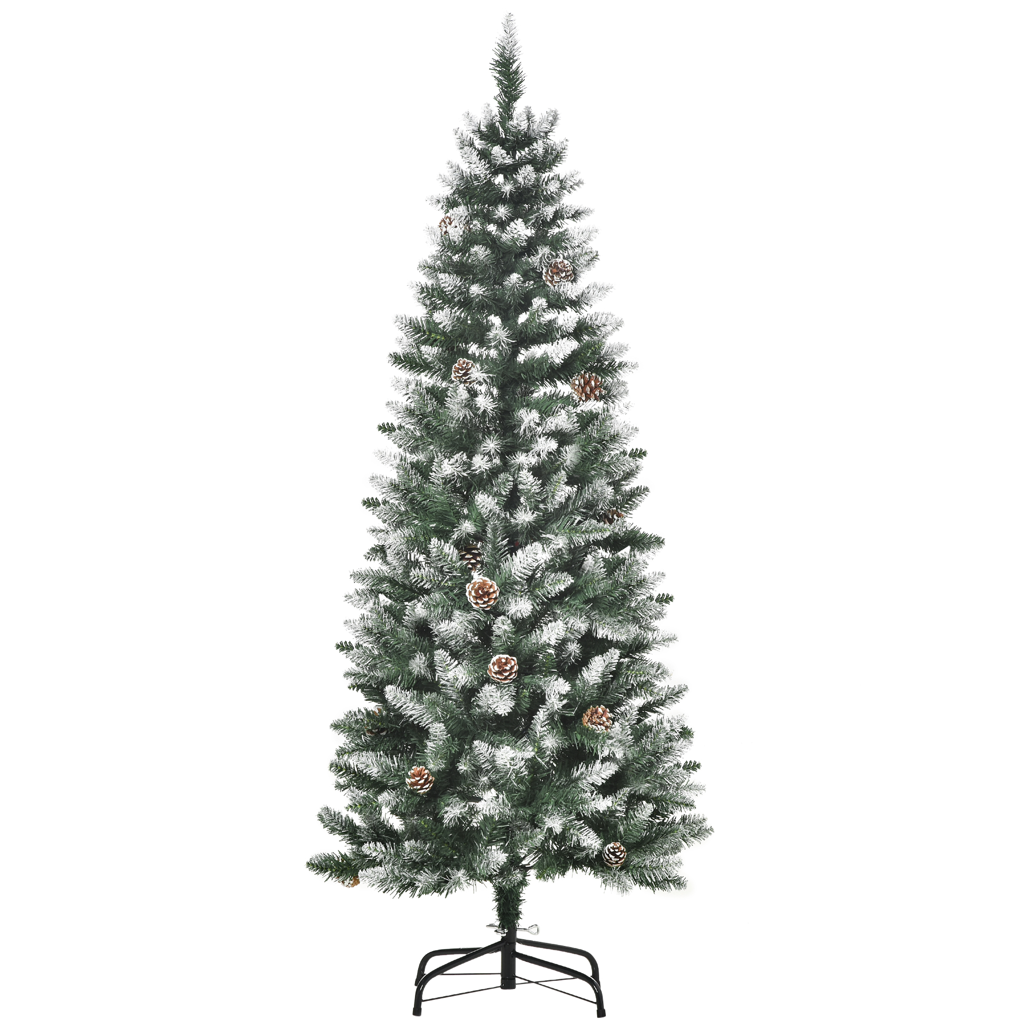 HOMCOM Künstlicher Weihnachtsbaum, 150 cm Christbaum mit Kunstschnee 464 Astspitzen faltbar Standfuß, für Weihnachtsfest, Indoor, Grün+Weiß Aosom
