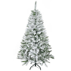 HOMCOM Künstlicher Weihnachtsbaum 150 cm künstlich Kiefernbaum mit Schnee, 358 Spitzen Christbaum Weihnachtsdeko inkl. Metallständer für drinnen Aosom