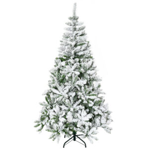 HOMCOM Künstlicher Weihnachtsbaum 180 cm mit Kunstschnee 750 Astspitzen klappbar Standfuß für Weihnachtsfest Indoor grün und weiß Aosom.de