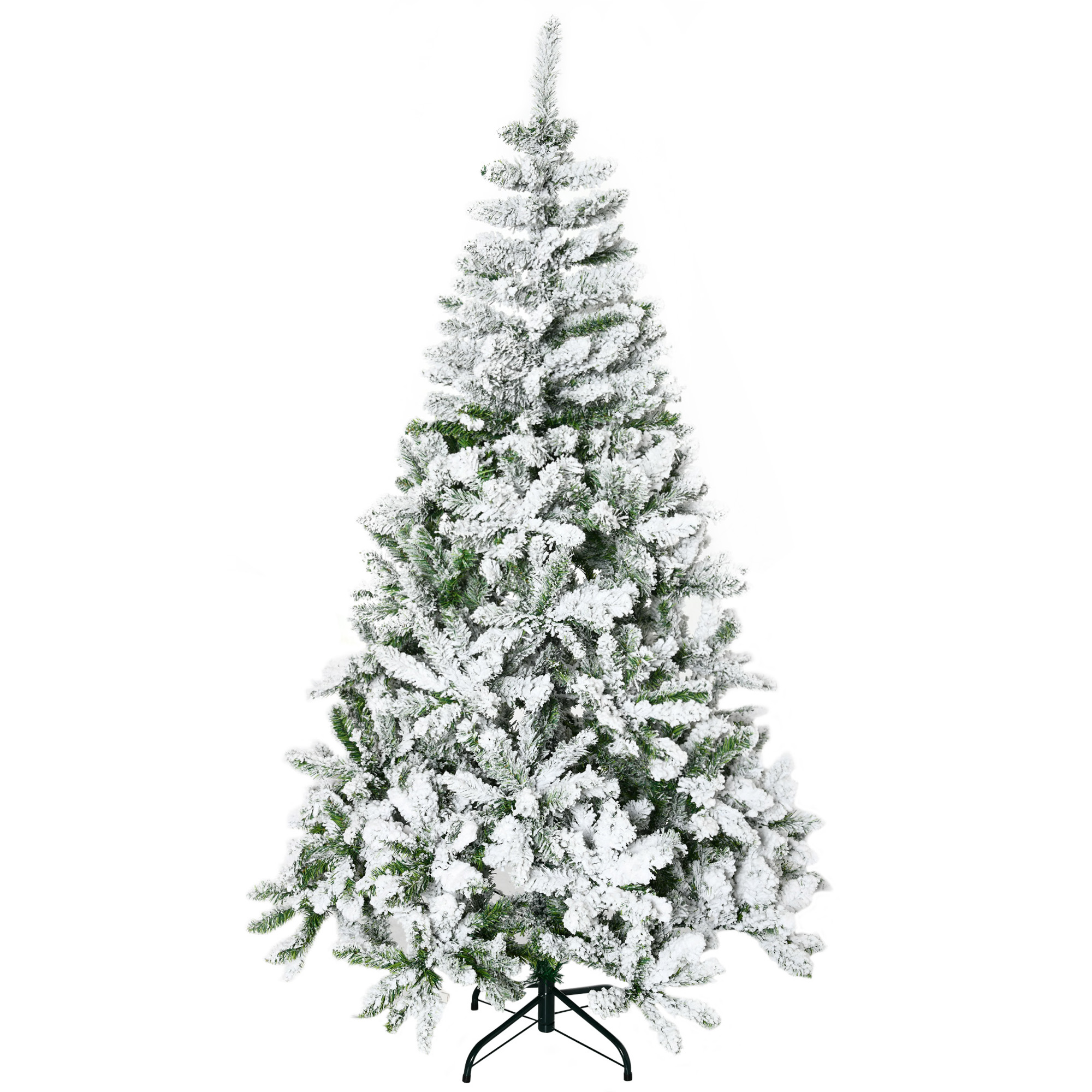HOMCOM Künstlicher Weihnachtsbaum 180 cm mit Kunstschnee 750 Astspitzen klappbar Standfuß für Weihnachtsfest Indoor grün und weiß Aosom.de
