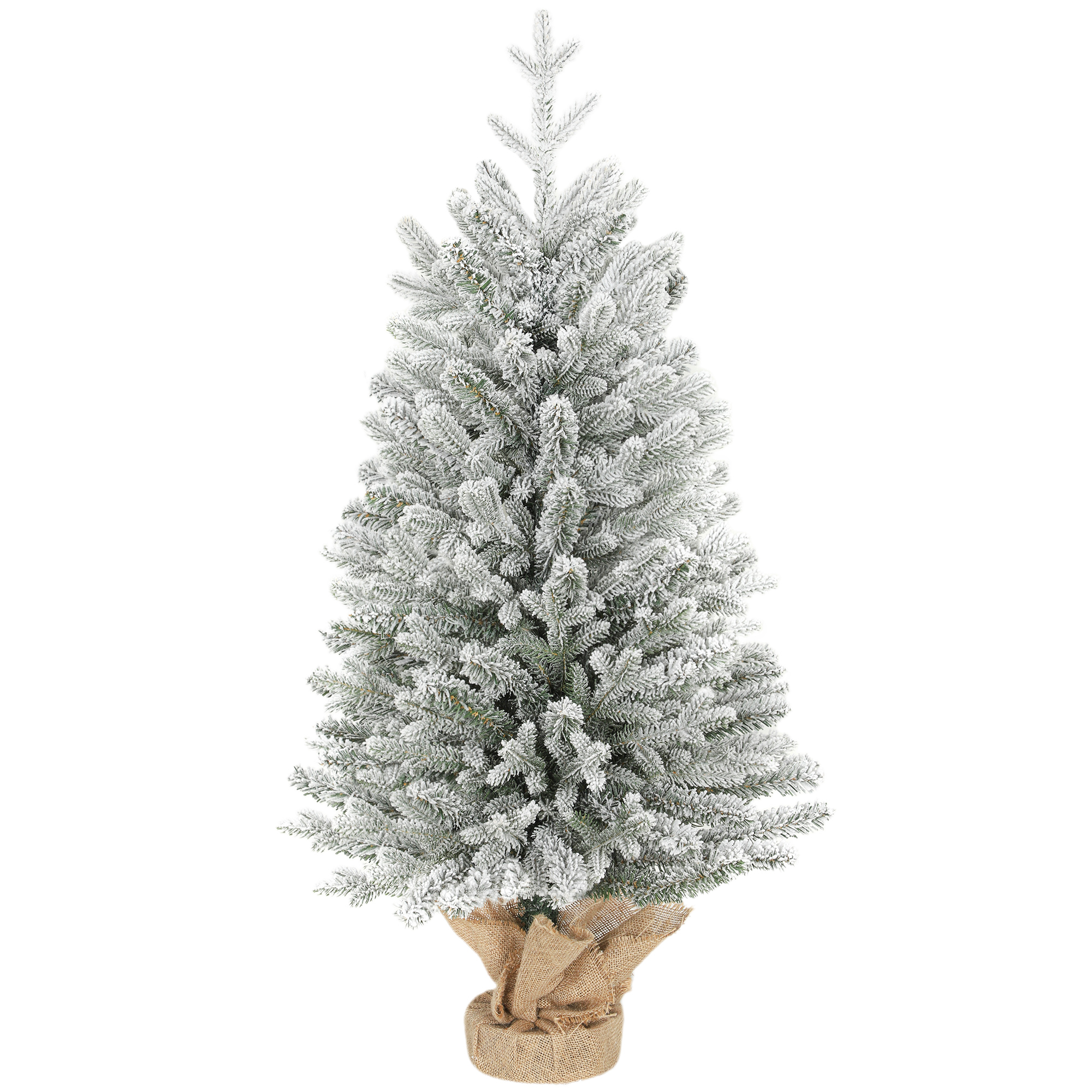 HOMCOM Mini Künstlicher Weihnachtsbaum 90 cm künstlich Tannenbaum mit Schnee, 486 Spitzen Zementbasis Christbaum mit Leinenbezug Weihnachtsdeko für drinnen Büro Wohnzimmer Aosom