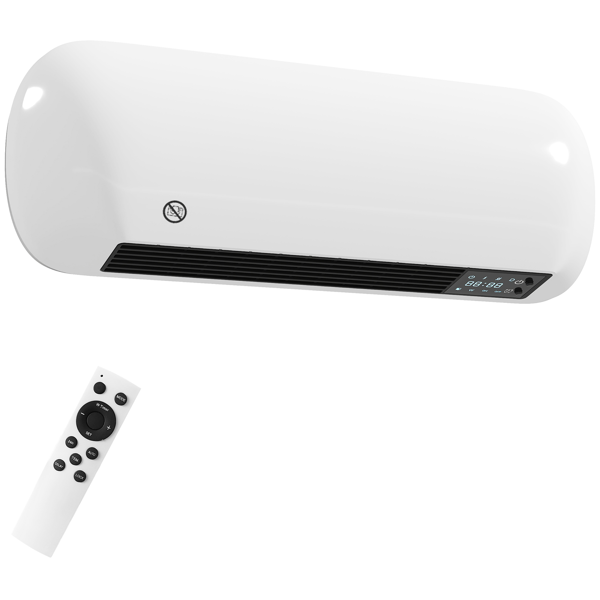 HOMCOM Wand Heizlüfter 2000W Keramik Wandheizgerät mit Ventilator, 2 Leistungsstufen, LED-Display, Thermostat, Timer, Wandheizung mit Oszillation, Fernbedienung, Fenster-Erkennung, Weiß Aosom