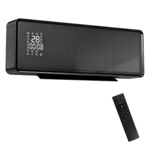 HOMCOM Wand Heizlüfter 2000W Wandheizgerät mit 2 Leistungsstufen, 3 Betriebsarten, LED-Display, Thermostat, Timer Wandheizung mit Fernbedienung, Oszillation, Fenster-Erkennung und Glasfront, Schwarz Aosom