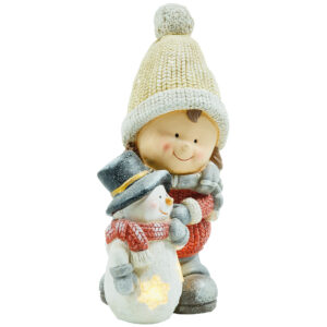 HOMCOM Weihnachtsdeko Wichtel mit Schneemann 45,5 cm Weihnachtsfiguren Beleuchtet mit LED Licht Wichtel Figur Dekofigur für Innen Fensterbank Weihnachten Aosom