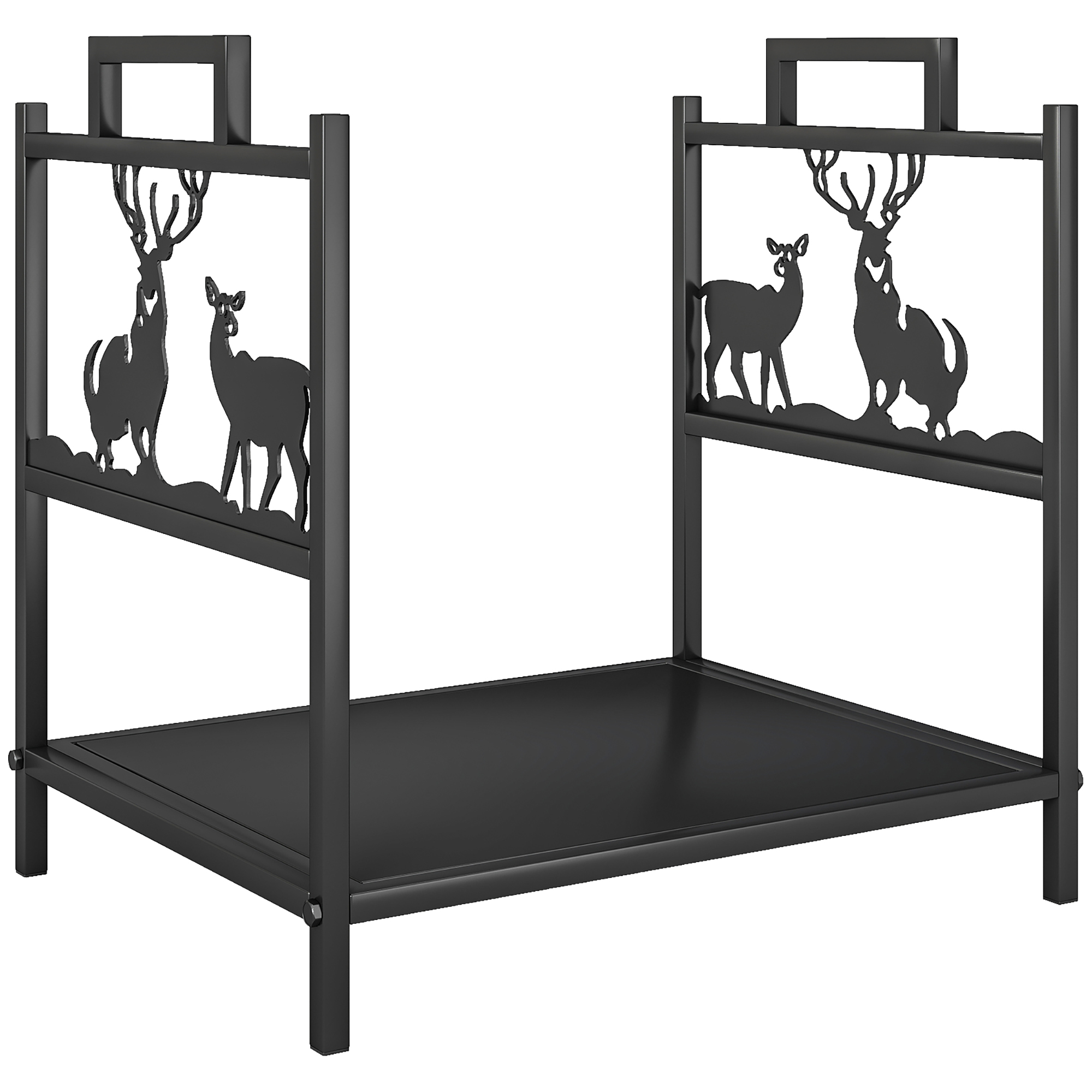 Outsunny Kaminholzregal für innen 42,5 x 33,5 x 43 cm Brennholzregal mit Rentierdesign, Kaminholzständer für Kamin Ofen Feuerholzregal Kaminholzhalter für Feuerholz, Brennholz aus Metall Schwarz Aosom