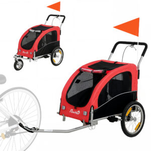 PawHut 2-in-1 Hundeanhänger für Fahrrad & Jogger Hundebuggy für kleine & mittelgroße Hunde bis 20 kg Faltbarer Fahrradanhänger mit 600D Oxford, Reflektoren, Handbremse, Universelle Kupplung, Rot Aosom