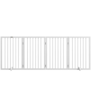 PawHut Absperrgitter Hund 4-tlg., 206 x 76 cm Faltbar Türschutzgitter mit 2 Stützfüßen, freistehend Hundegitter Holz, Treppengitter für Küche Aosom