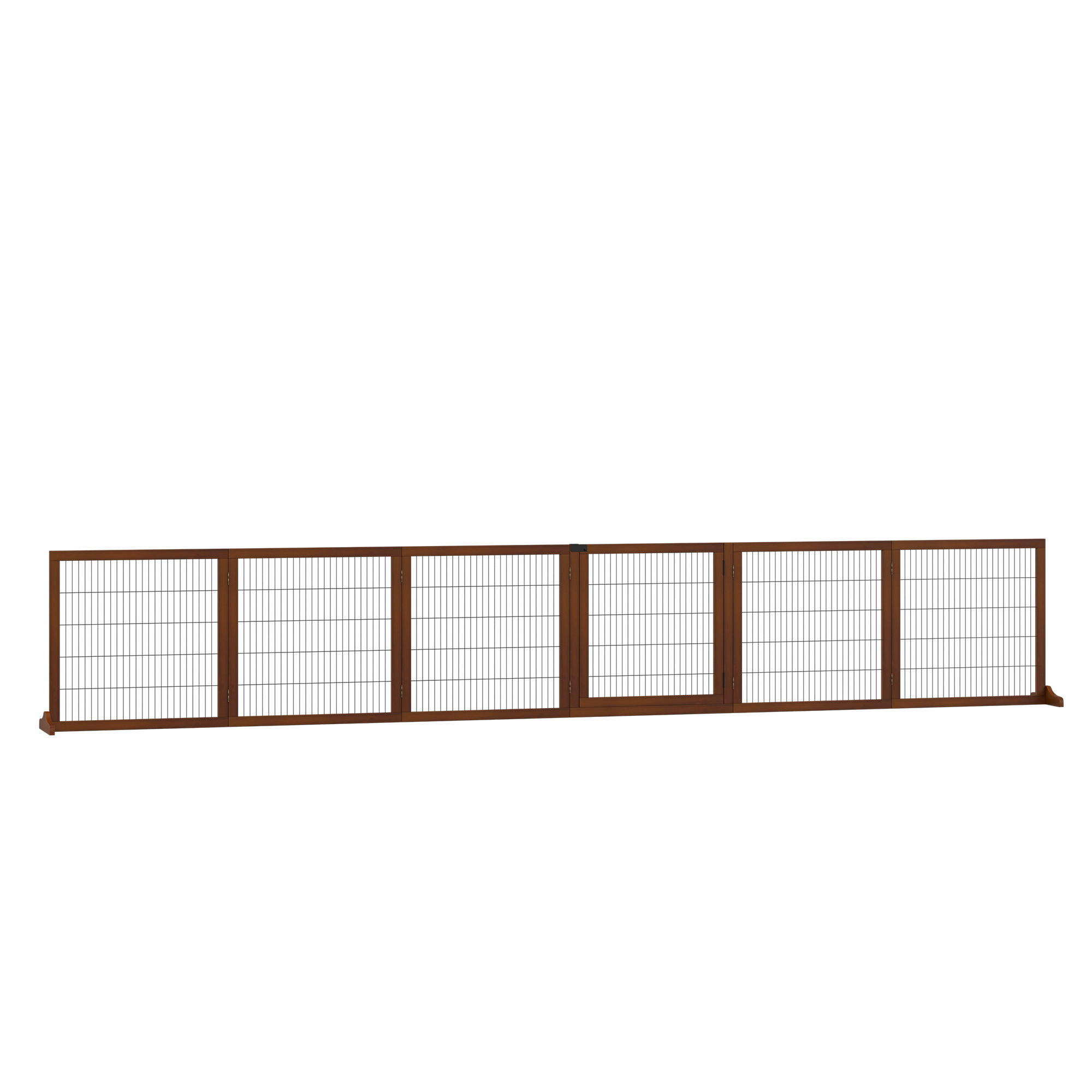 PawHut Absperrgitter Hund 6-teilig, 432 x 70 cm Faltbar Türschutzgitter mit 2 Stützfüßen, Freistehend Hundegitter, Treppengitter für mittelgroße Hunde, für Flur, Treppe, Kaffee Aosom