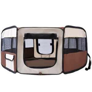 PawHut Faltbares Gehege für Katzen und kleine Tiere, achteckig aus Oxford-Gewebe und Stahl - Ø 90 x 41H cm - beige braun Aosom