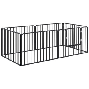 PawHut Hundegitter für kleine und mittelgroße Hunde, 6-teilige modulare Struktur für drinnen und draußen, Hundetor aus Stahl mit 7 Stiften, 164x83x60 cm, Schwarz Aosom