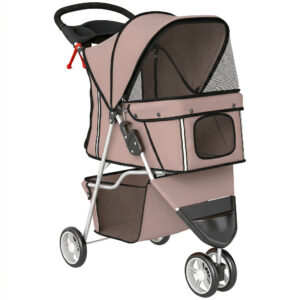 PawHut Hundewagen Hundebuggy Faltbar Katzenwagen bis 10kg mit verstellbarem Verdeck, Aufbewahrungskorb, Getränkehalter, atmungsaktivem Mesh, Haustierbuggy für kleine Hunde, Kaffee Aosom