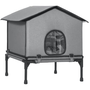 PawHut Katzenhaus klappbar Katzenhütte mit Kissen, Erhöhtes wasserabweisend Katzenhöhle für Katzen bis zu 5 kg, für Outdoor Indoor 62 x 58,5 x 60 cm, Grau Aosom