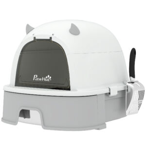PawHut Katzentoilette Edelstahl mit abnehmbarem Deckel Katzenklo mit Schaufel & Aktivkohlefilter, geruchsdicht Katzentoilette für mittelgroße Katzen bis 5 kg 52 x 42 x 39 cm Grau Aosom