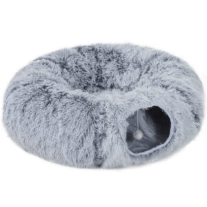 PawHut Katzentunnel, 2-in-1 Katzenspielzeug mit Spielball, Katzenhöhle, Rascheltunnel mit 2 90cm langen Tunneln und maschinenwaschbarem Katzenbett, für Katzen unter 5 kg, Hellgrau Aosom