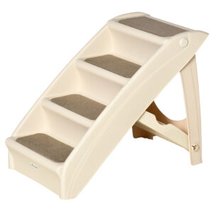 PawHut Klappleiter für Hunde mit 4 rutschfesten Stufen, Haustiertreppe bis 10 kg aus PP, 62x38x49.5cm, Beige Aosom
