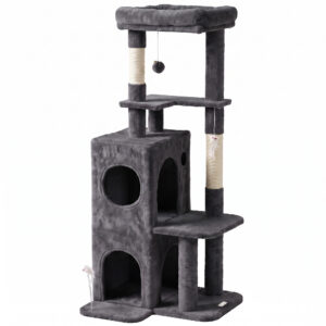 PawHut Kratzbaum 132 cm Katzenturm mit Höhle, Sisalstämme, große Plattform, mehrstöckiger Katzenkratzbaum, Kletterbaum, für mittelgroße Katzen unter 6 kg, Dunkelgrau Aosom