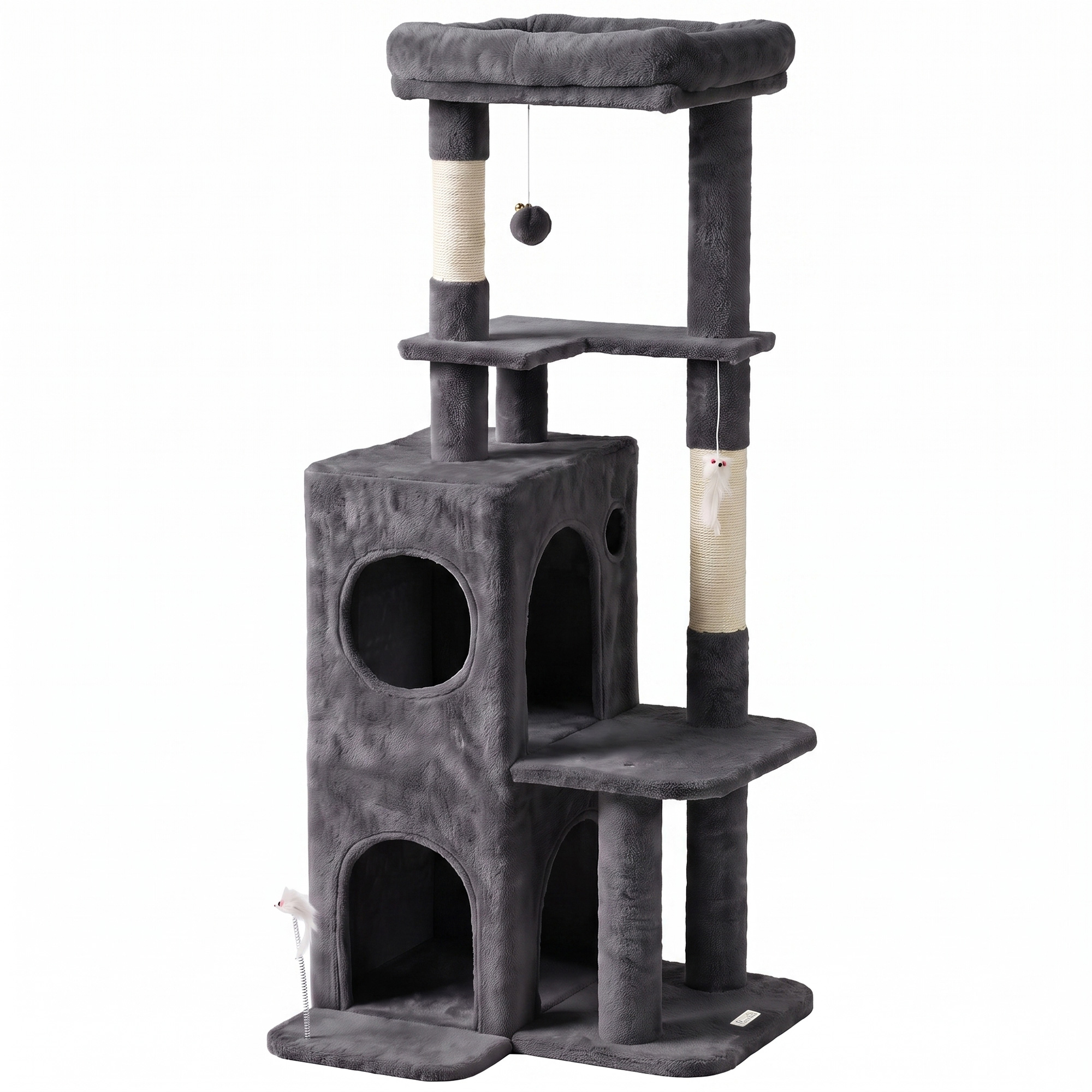 PawHut Kratzbaum 132 cm Katzenturm mit Höhle, Sisalstämme, große Plattform, mehrstöckiger Katzenkratzbaum, Kletterbaum, für mittelgroße Katzen unter 6 kg, Dunkelgrau Aosom