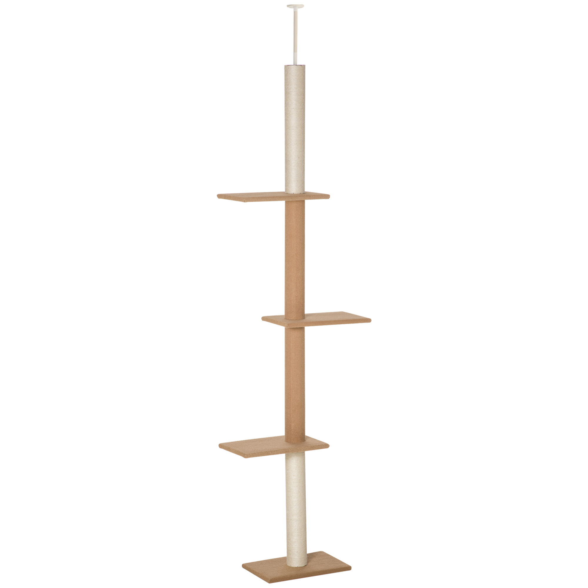PawHut Kratzbaum Deckenhoch 228-260 cm höhenverstellbar Kletterbaum für Katzen Spielbaum in Khaki Aosom.de