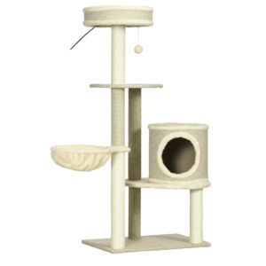 PawHut Kratzbaum für 1-2 Katzen 124H cm Katzenbaum mit 2 Liegeflächen Korb Spielball Kletterturm für Katzen Aosom.de