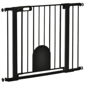PawHut Türschutzgitter Treppenschutzgitter Hunde Absperrgitter Schutzgitter für Haustier Hundegitter Klemmbefestigung Stahl Schwarz 75-103 x 76 cm Aosom
