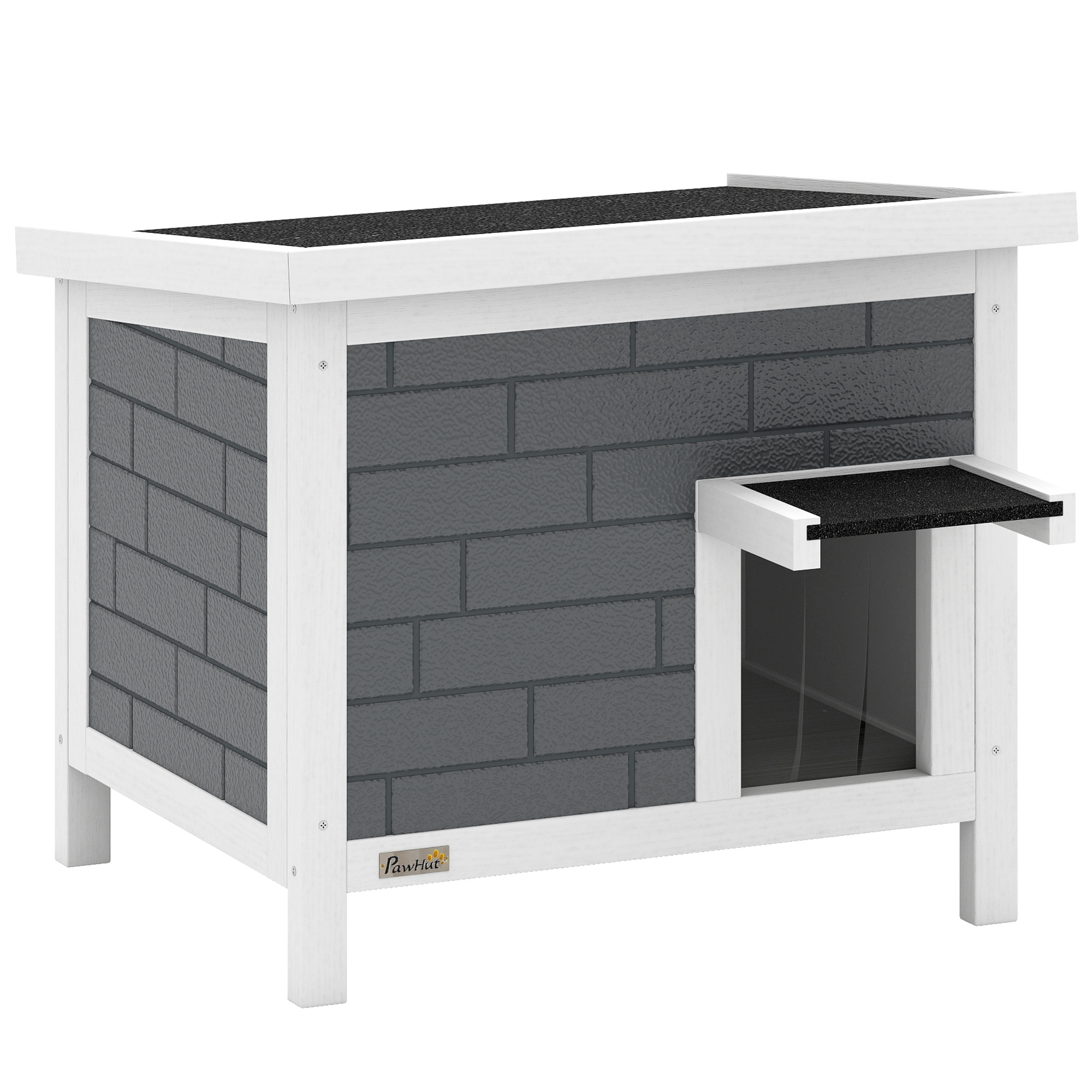 PawHut Katzenhaus Wetterfeste Katzenhütte aus Holz mit aufklappbarem Dach Aluminium-Isolierplatten Asphaltdach 61x51x53,5 cm Erhöhte Katzenhöhle für Katzen bis 5 kg für drinnen draußen Grau Aosom