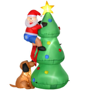 HOMCOM Aufblasbarer Weihnachtsbaum mit Weihnachtsmann & Hund 180 cm LED Weihnachtsdeko selbstaufblasend aus Polyester in Grün 123x85x180 cm Aosom.de