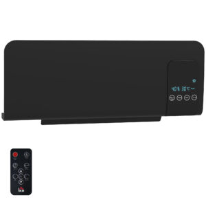 HOMCOM Heizlüfter zur Wandmontage 2000W Keramik-Wandheizung mit Fernbedienung, 2 Heizmodi, LED-Display, Wandheizgerät mit 12h Timer, für Wohnzimmer, Schlafzimmer, Badezimmer Büro, Schwarz Aosom