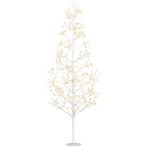 HOMCOM Künstlicher Weihnachtsbaum 180 cm, Baumbeleuchtung mit 384 warmweißen LED-Lichtern, flexible Zweige, Stahlfuß, Weihnachtsdekoration für Innen und überdachte Außenbereiche, Weiß Aosom