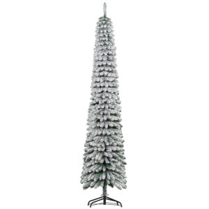 HOMCOM Schlanker Weihnachtsbaum 240 cm, künstlicher Baum mit Schneeeffekt, 603 Zweige und klappbarer Metallständer, Weihnachtsdeko für Wohnzimmer, Grün Aosom