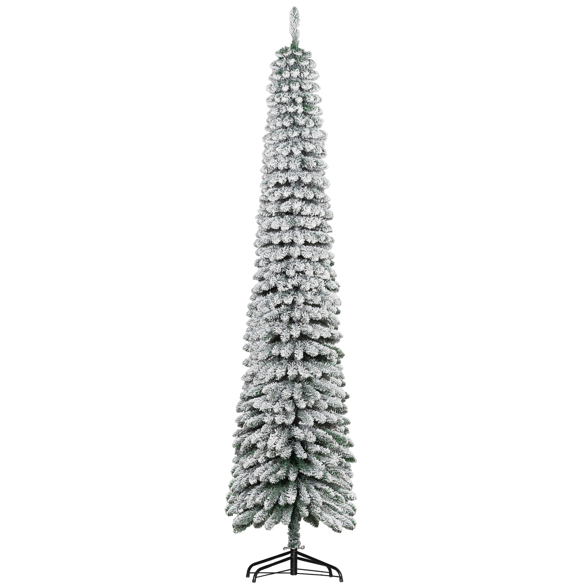 HOMCOM Schlanker Weihnachtsbaum 240 cm, künstlicher Baum mit Schneeeffekt, 603 Zweige und klappbarer Metallständer, Weihnachtsdeko für Wohnzimmer, Grün Aosom