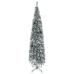 HOMCOM Schlanker Weihnachtsbaum 270 cm künstlicher verschneiter Weihnachtsbaum mit 1014 Zweigen und Metallfuß Weihnachtsbaum für Wohnzimmer Grün und Weiß Aosom