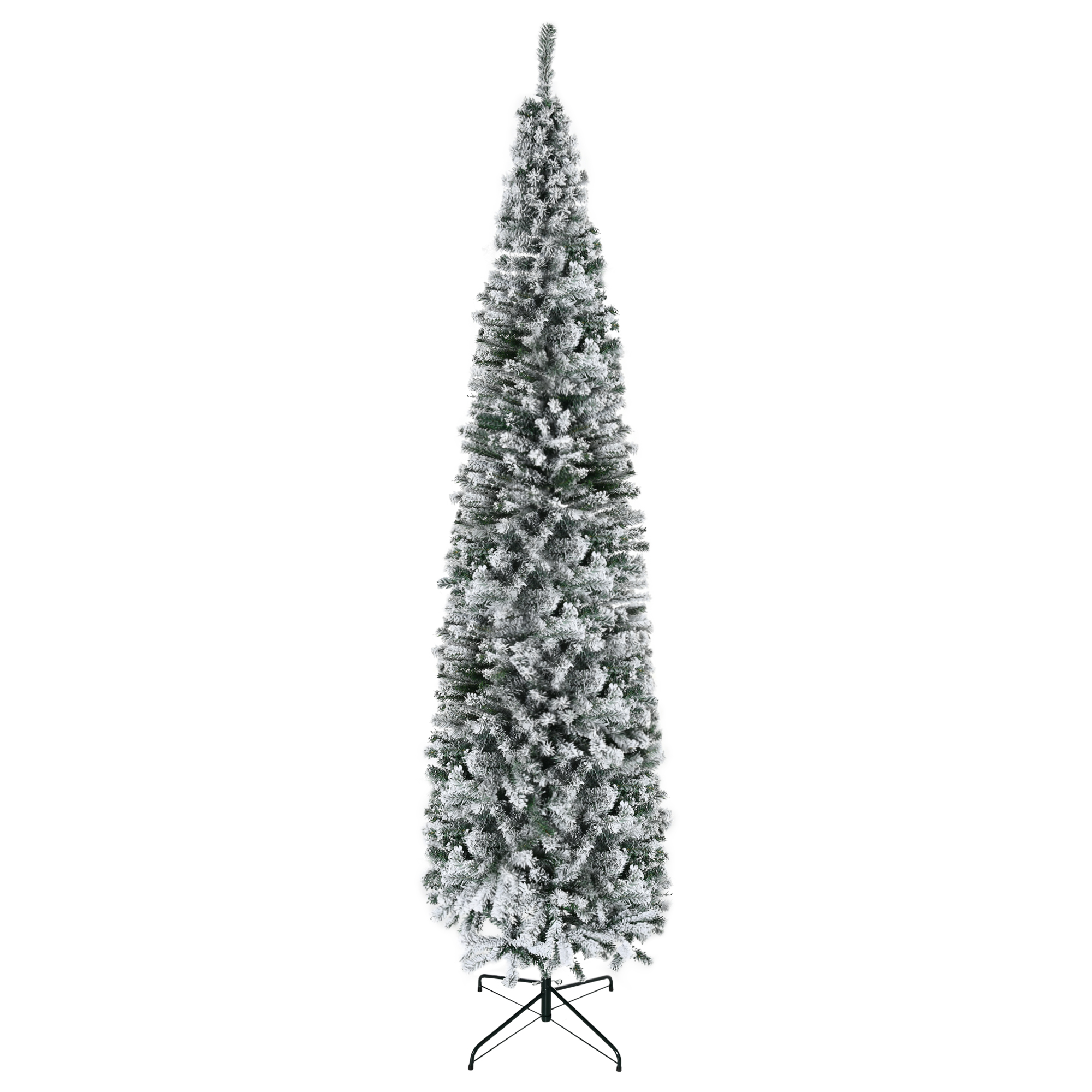 HOMCOM Schlanker Weihnachtsbaum 270 cm künstlicher verschneiter Weihnachtsbaum mit 1014 Zweigen und Metallfuß Weihnachtsbaum für Wohnzimmer Grün und Weiß Aosom