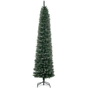 HOMCOM Slim-Weihnachtsbaum mit 624 Zweigen, verschneiter künstlicher Baum, hoch und schlank, abnehmbare und klappbare Basis, Ø56x225cm, Grün Aosom