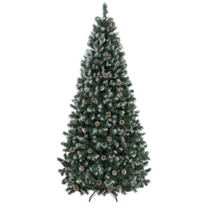 HOMCOM Weihnachtsbaum 210 cm mit 998 schneebedeckten Zweigen und Zapfen, künstlicher Weihnachtsbaum mit Schnellaufbau und klappbarem Ständer, Grün Aosom