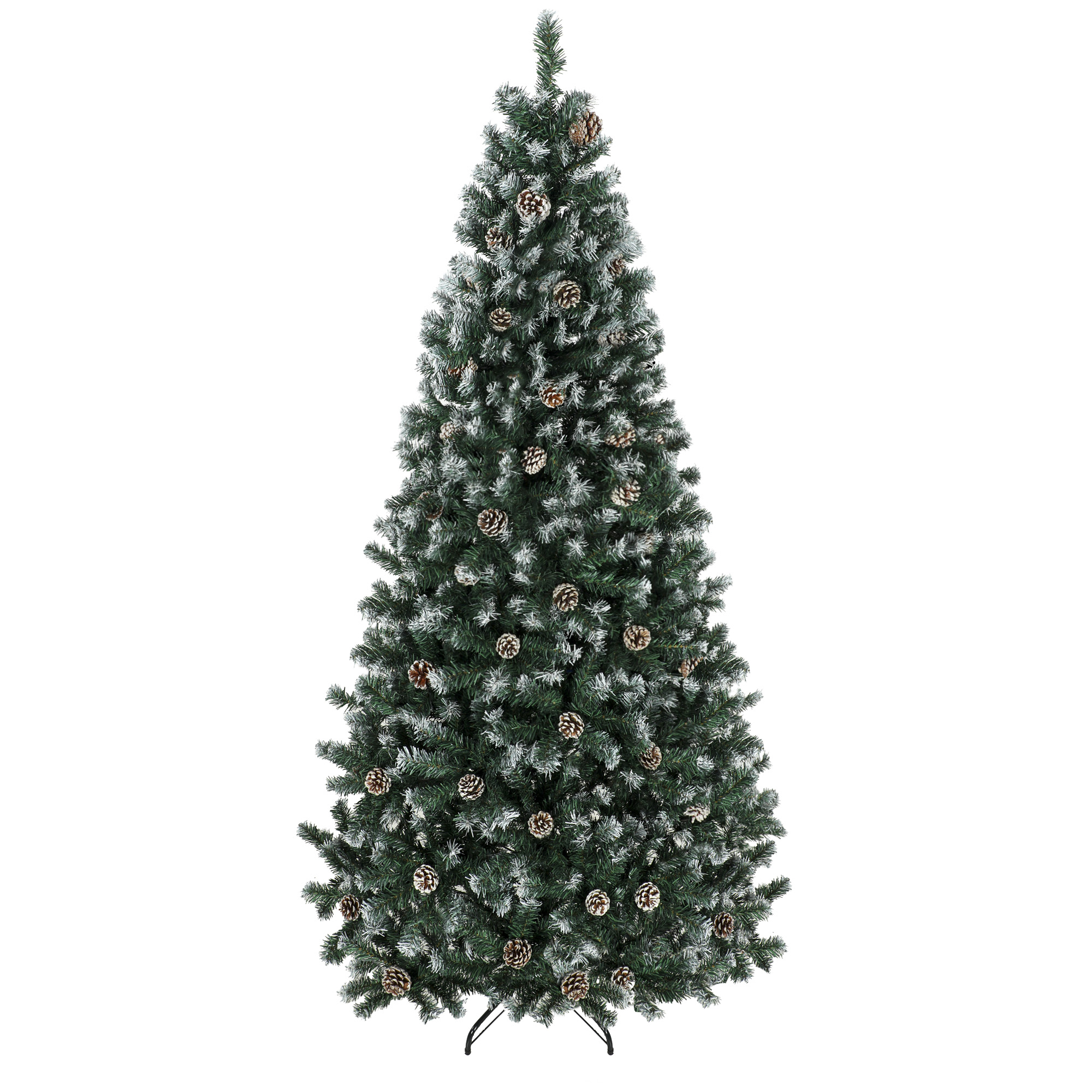 HOMCOM Weihnachtsbaum 210 cm mit 998 schneebedeckten Zweigen und Zapfen, künstlicher Weihnachtsbaum mit Schnellaufbau und klappbarem Ständer, Grün Aosom