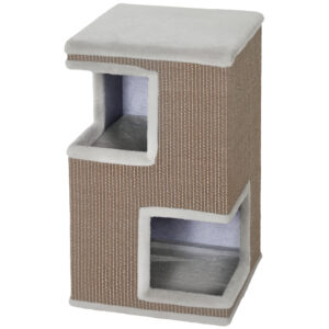 PawHut 3-stöckig Katzentonne für drinnen, halbgeschlossene Katzenhöhle mit Kratzflächen rundum, 2 Katzenhöhlen, Kissen und oberem Liegebett, für Katze unter 6 kg Grau Aosom