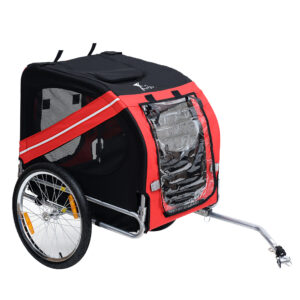 PawHut Fahrradanhänger für Hunde Haustiere 8 Reflektoren Flagge Deichsel inkl. Stahl Polyester wasserdicht Max. 30 kg 130L x 73B x 90H cm Rot Aosom