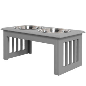 PawHut Hundenapf mit 2 Näpfen 2L Futterschüssel erhöhter Katzen Futternapf Pflegeleicht Edelstahl Grau 58,4x30,5x25,4cm Aosom.de