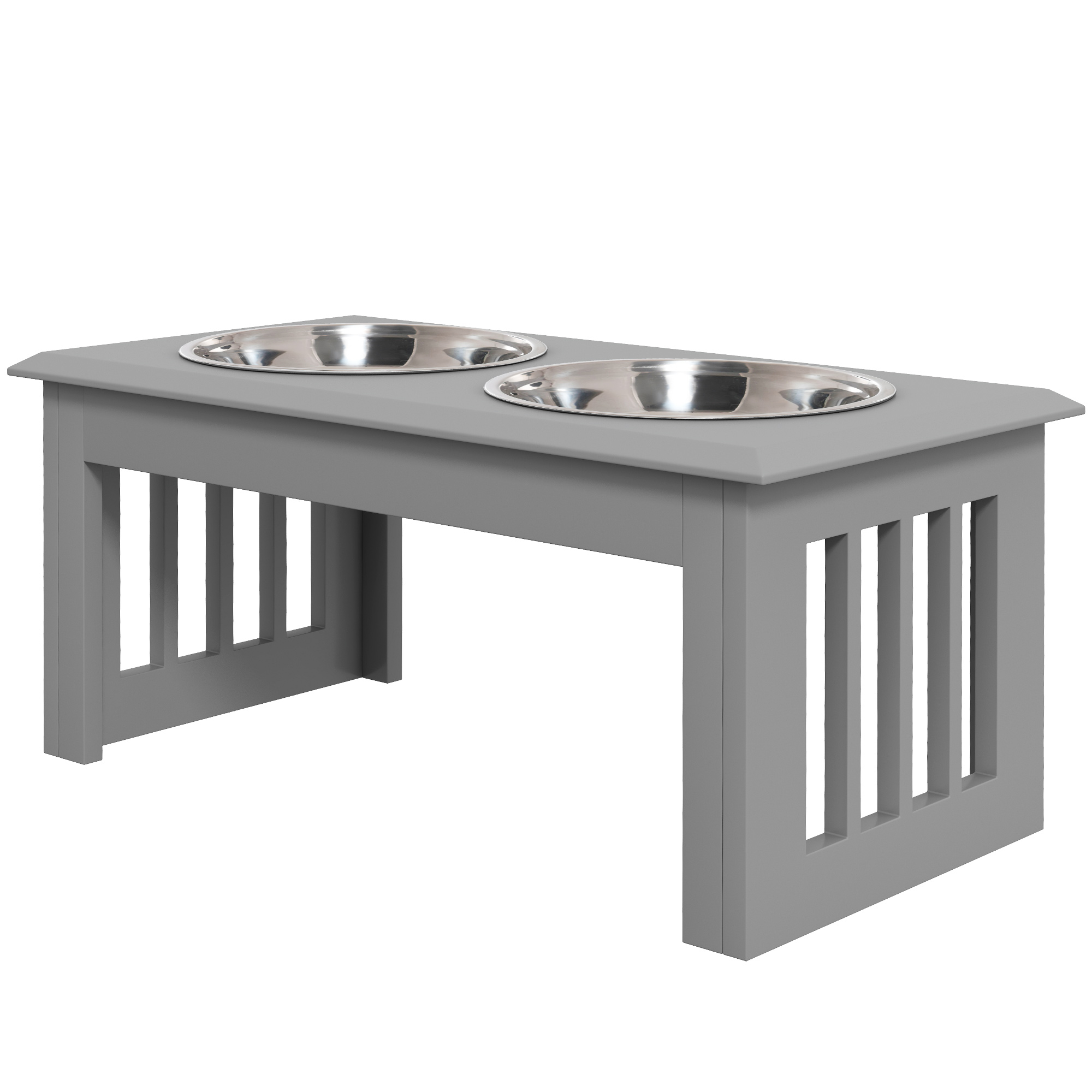 PawHut Hundenapf mit 2 Näpfen 2L Futterschüssel erhöhter Katzen Futternapf Pflegeleicht Edelstahl Grau 58,4x30,5x25,4cm Aosom.de