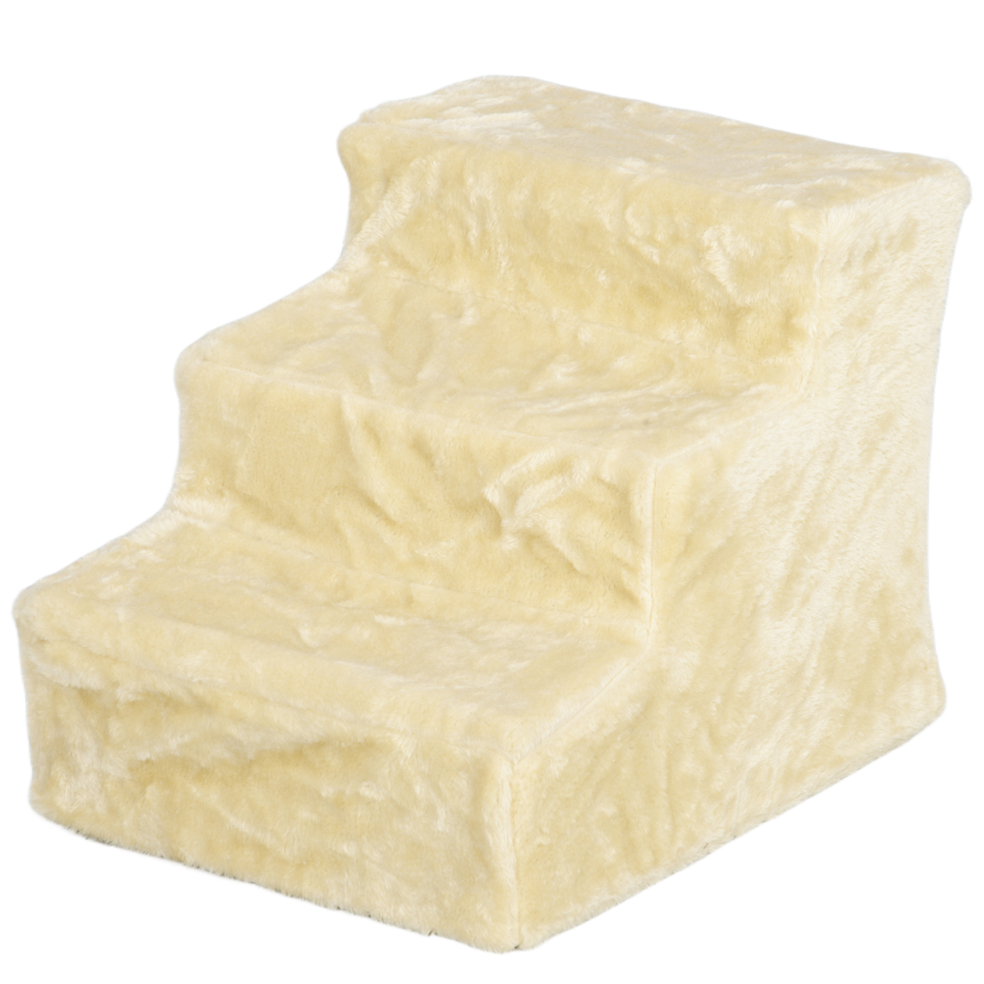 PawHut Hundetreppe 3-stufige 35 cm Haustiertreppe mit Plüschoptik, Katzentreppe für Bett, Sofa, Katzen bis 4,5 kg, Beige Aosom