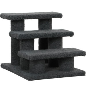 PawHut Katzentreppe 3 Stufen Tiertreppe Treppe für Katze Haustiertreppe Hundetreppe aus Plüsch 45 x 35 x 34 cm Grau Aosom