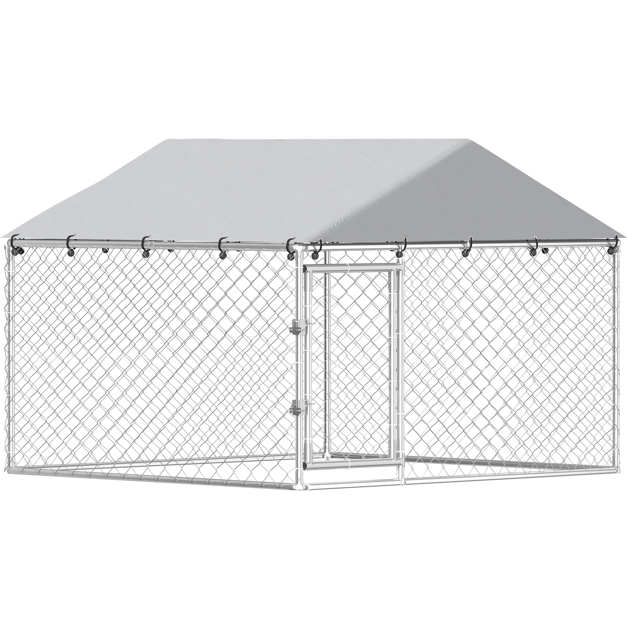 PawHut Kennel Außenzwinger für Hunde, Hundebox mit abnehmbarem PE-UV-Dach, verschließbare Ausbruchssicherung, verzinkter Stahl, 200x200x150 cm, Silber Aosom