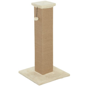PawHut Kratzsäule für Katze 81 cm hoch Kratzbaum klein mit Plüschball Kratzstamm Katzenbaum mit Naturjute für Katzen bis 5 kg Beige Aosom